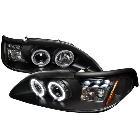 1994-1998 Ford Mustang Dual Halo Projector Headlights (Matte Black Housing/Clear Lens)