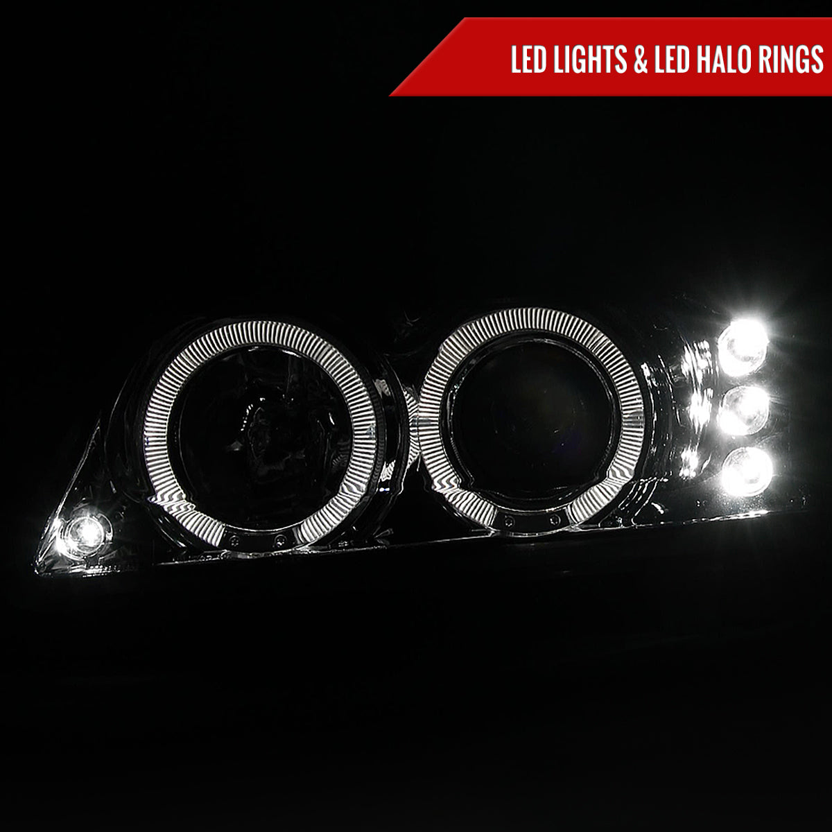 1999-2004 Ford Mustang Dual Halo Projector Headlights (Chrome Housing/Clear Lens)