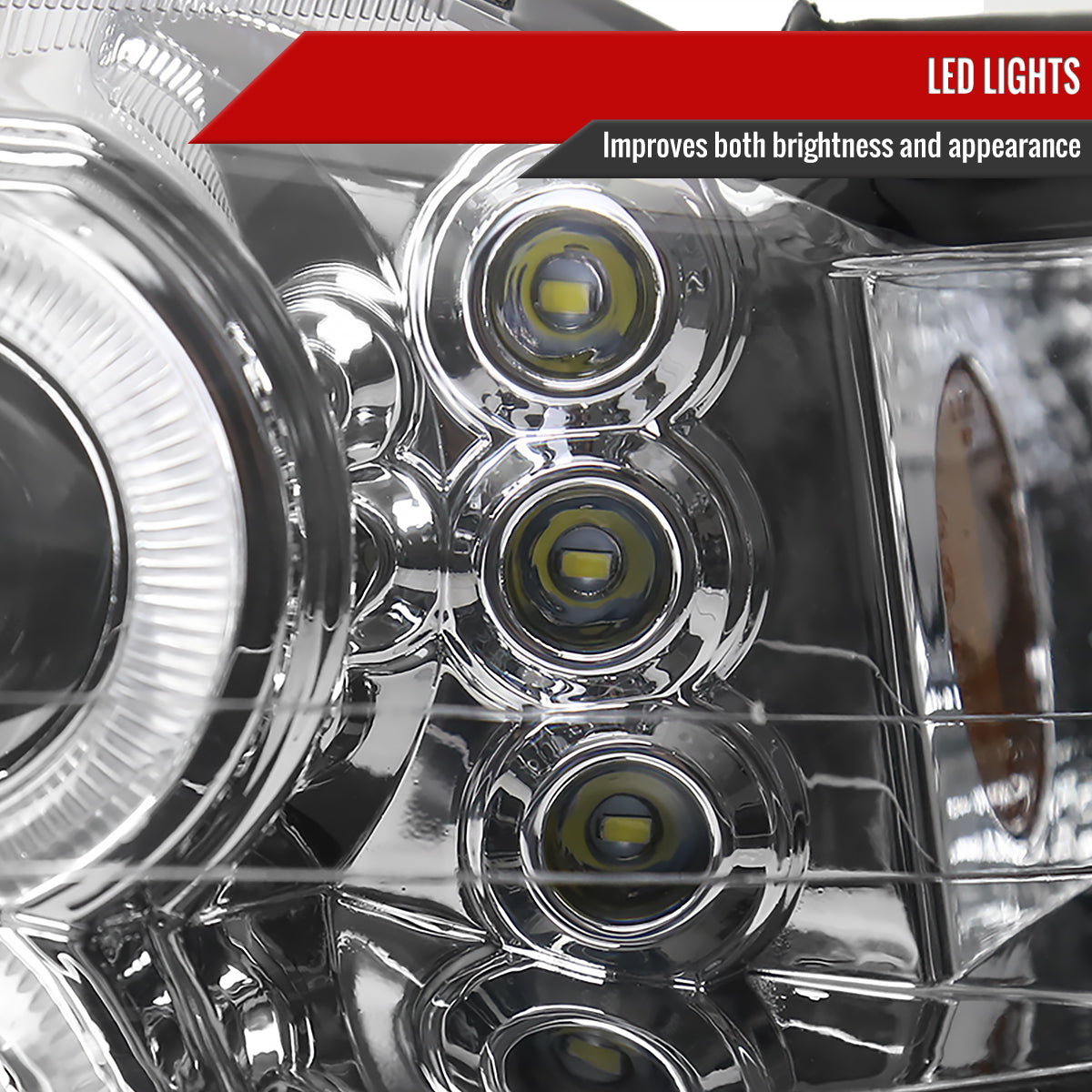 1999-2004 Ford Mustang Dual Halo V2 Projector Headlights (Chrome Housing/Clear Lens)