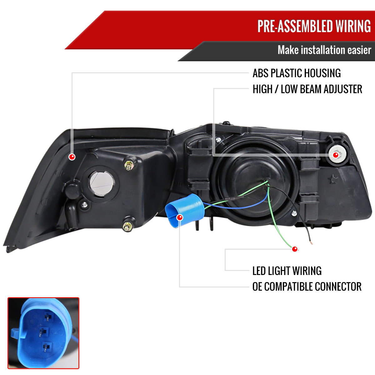 1999-2004 Ford Mustang Dual Halo V2 Projector Headlights (Chrome Housing/Clear Lens)