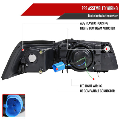 1999-2004 Ford Mustang Dual Halo V2 Projector Headlights (Chrome Housing/Clear Lens)