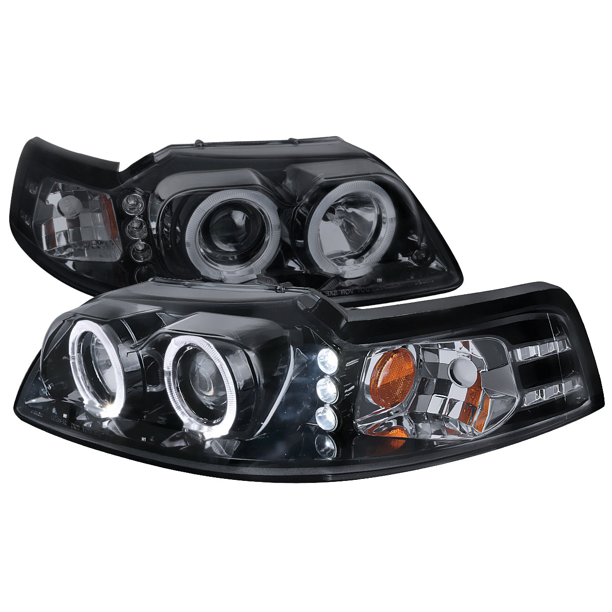 1999-2004 Ford Mustang Dual Halo Projector Headlights (Glossy Black Housing/Smoked Lens)