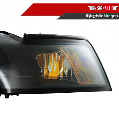 1999-2004 Ford Mustang Projector Headlights w/ Amber Reflectors (Matte Black Housing/Clear Lens)