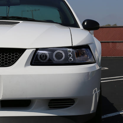 1999-2004 Ford Mustang Dual Halo V2 Projector Headlights (Matte Black Housing/Clear Lens)