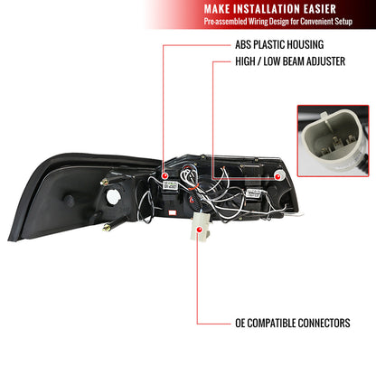 Spec-D 99-04 Ford Mustang Projector Halo Headlights Matte Black/Clear