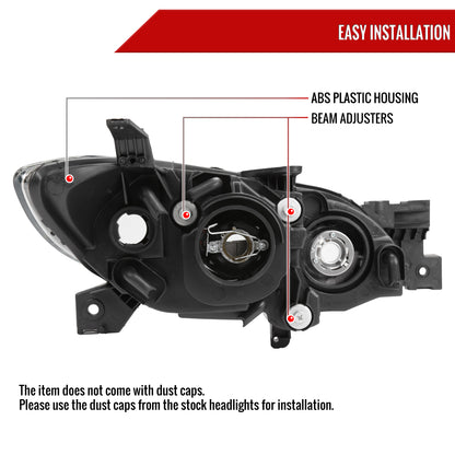 2004-2009 Mazda 3 Sedan Projector Style Headlights (Matte Black Housing/Clear Lens)