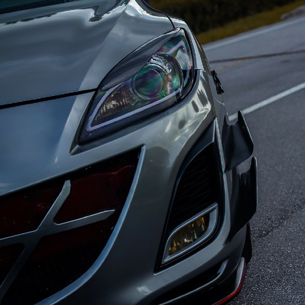 2010-2013 Mazda 3 Projector Headlights w/ LED Light Strip (Glossy Black Housing/Smoked Lens)