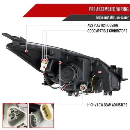 2010-2013 Mazda 3 Projector Headlights w/ LED Light Strip (Matte Black Housing/Clear Lens)
