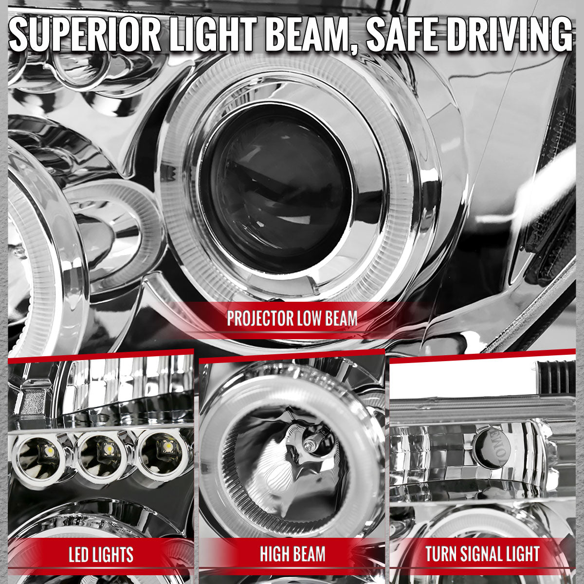 2005-2007 Nissan Pathfinder/ 2005-2008 Frontier Dual Halo Projector Headlights (Chrome Housing/Clear Lens)