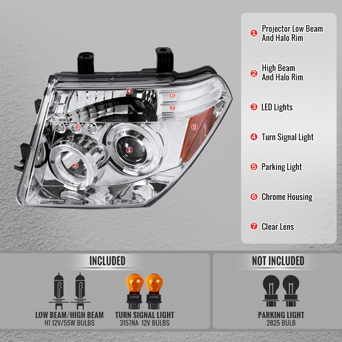 2005-2007 Nissan Pathfinder/ 2005-2008 Frontier Dual Halo Projector Headlights (Chrome Housing/Clear Lens)