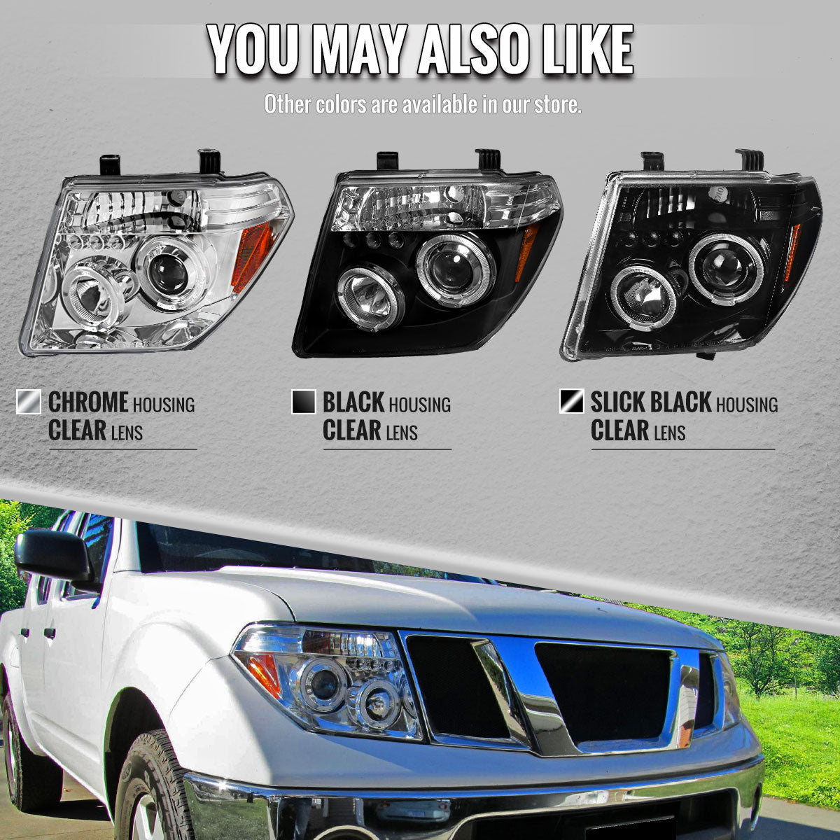 2005-2007 Nissan Pathfinder/ 2005-2008 Frontier Dual Halo Projector Headlights (Chrome Housing/Clear Lens)