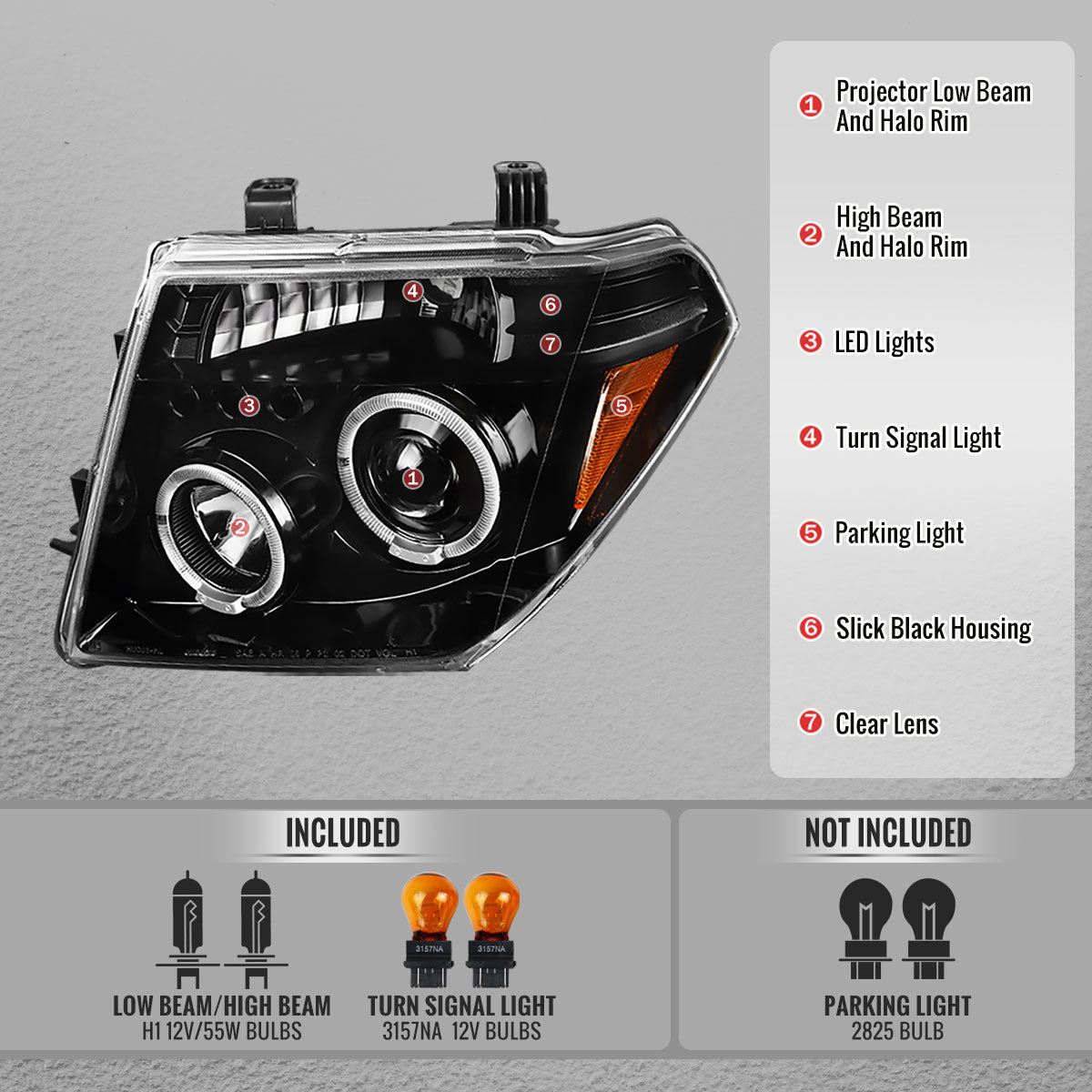 2005-2007 Nissan Pathfinder/ 2005-2008 Frontier Dual Halo Projector Headlights (Jet Black Housing/Clear Lens)