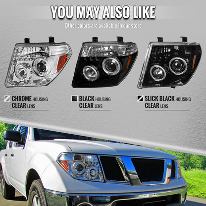2005-2007 Nissan Pathfinder/ 2005-2008 Frontier Dual Halo Projector Headlights (Jet Black Housing/Clear Lens)