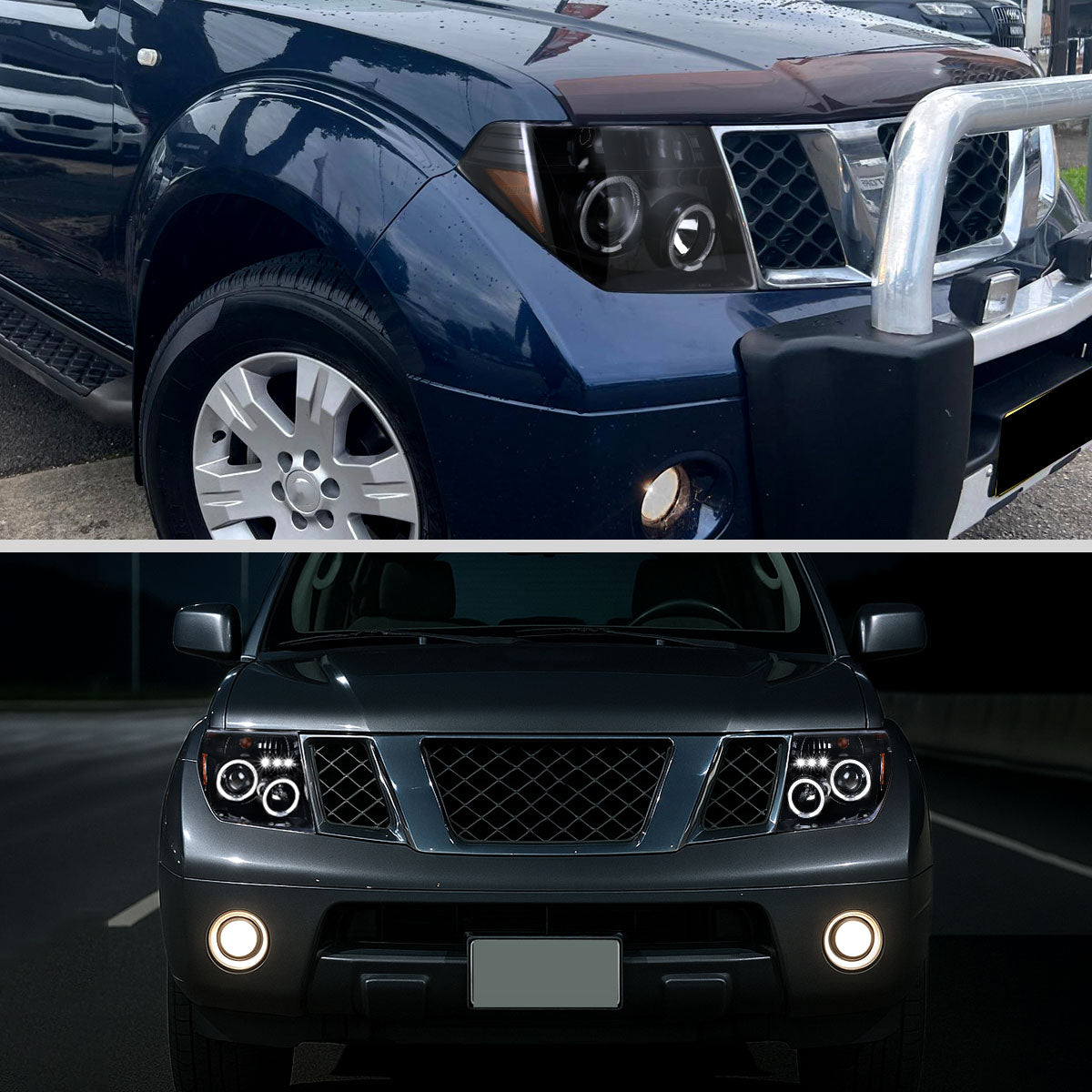 2005-2007 Nissan Pathfinder/ 2005-2008 Frontier Dual Halo Projector Headlights (Jet Black Housing/Clear Lens)