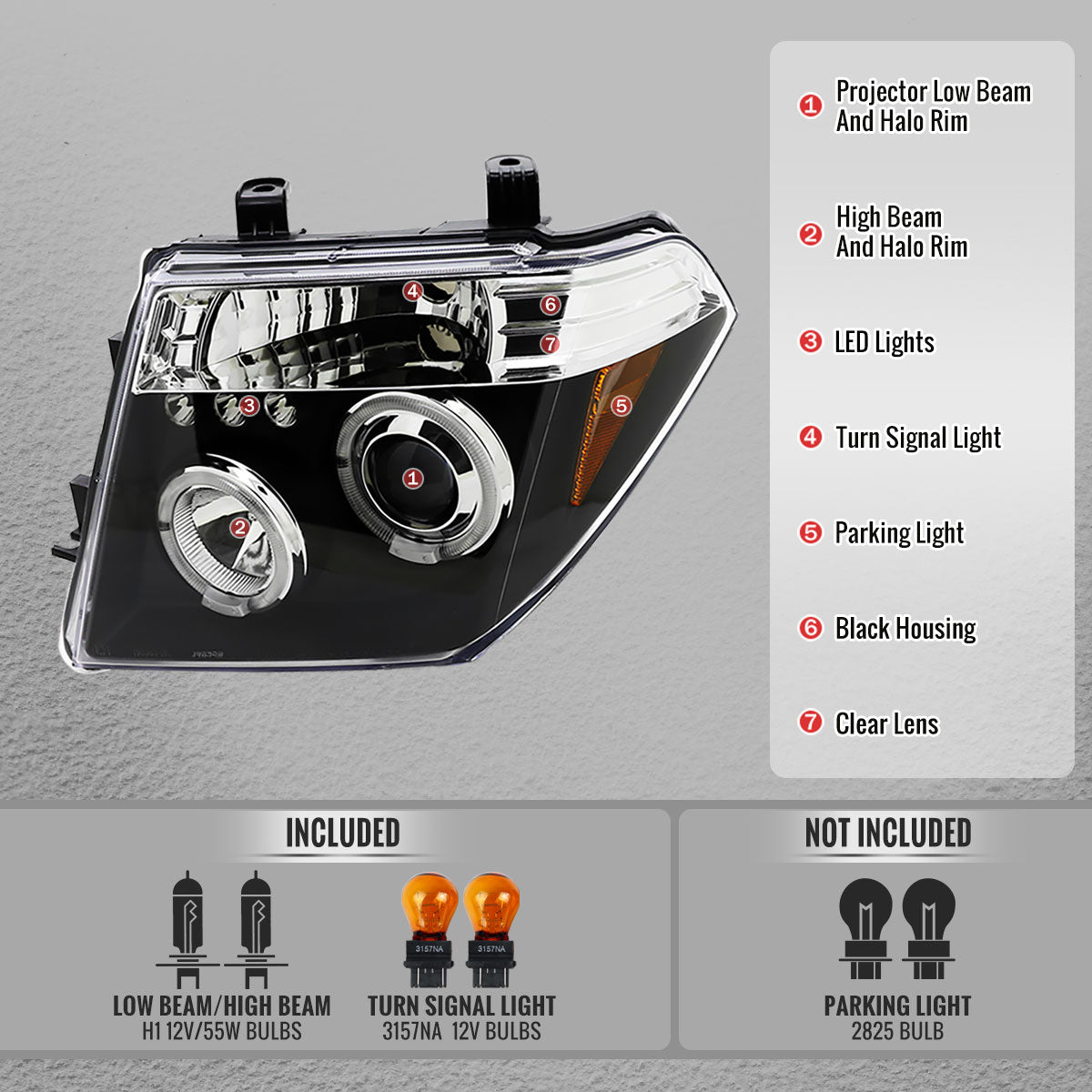 2005-2007 Nissan Pathfinder/ 2005-2008 Frontier Dual Halo Projector Headlights (Matte Black Housing/Clear Lens)