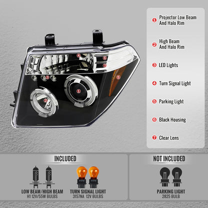 2005-2007 Nissan Pathfinder/ 2005-2008 Frontier Dual Halo Projector Headlights (Matte Black Housing/Clear Lens)
