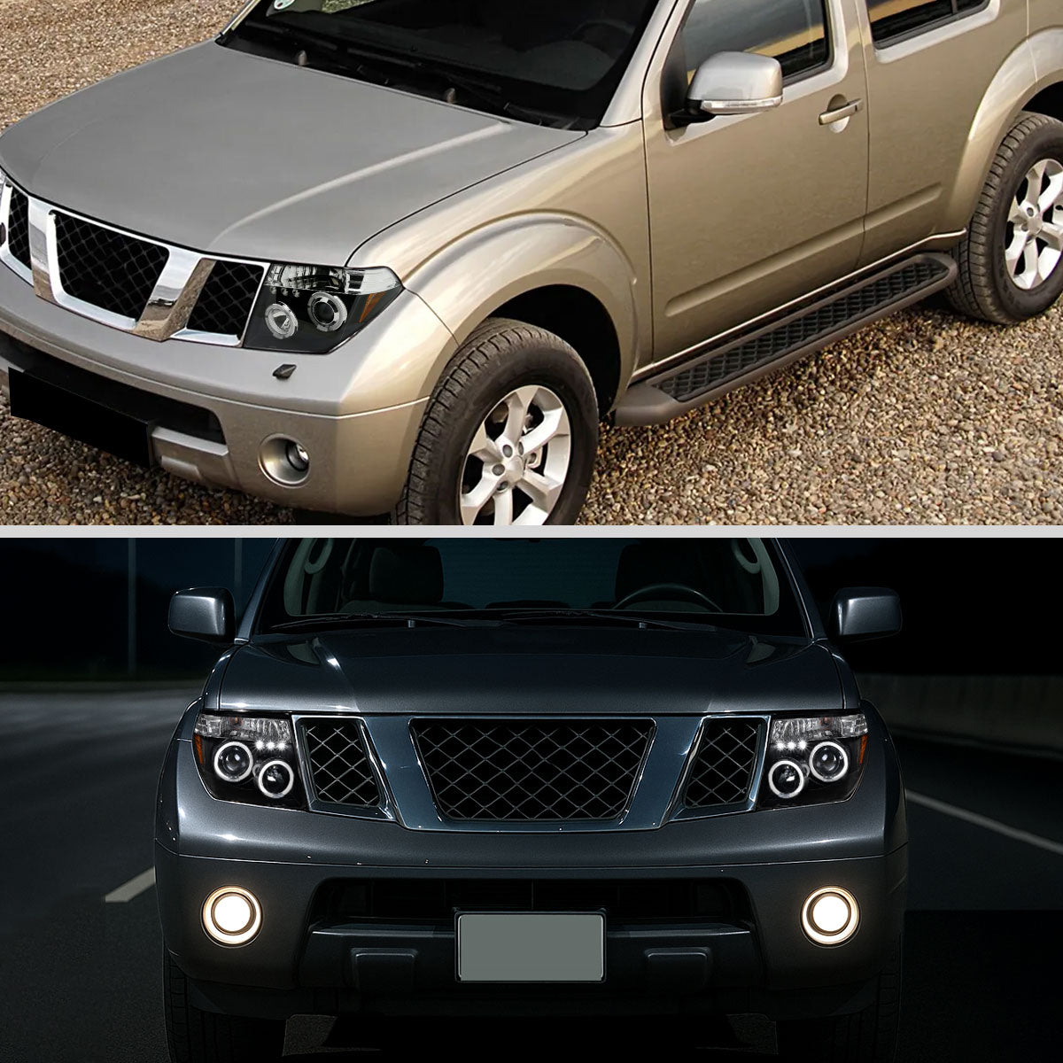 2005-2007 Nissan Pathfinder/ 2005-2008 Frontier Dual Halo Projector Headlights (Matte Black Housing/Clear Lens)