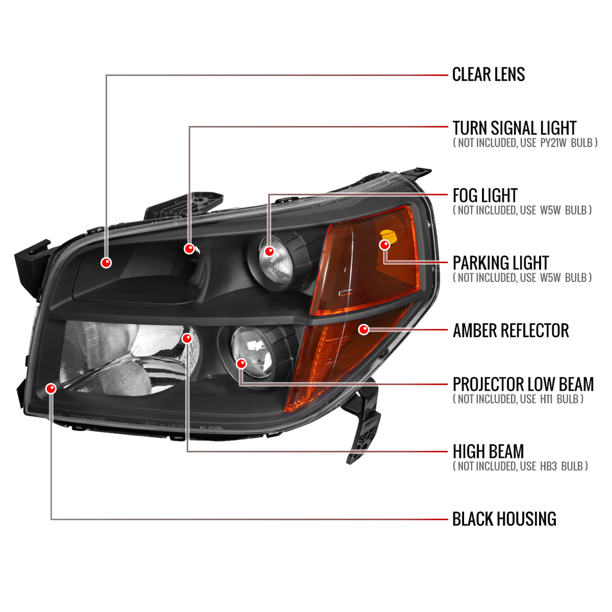2006-2008 Honda Pilot Projector Style Headlights (Matte Black Housing/Clear Lens)