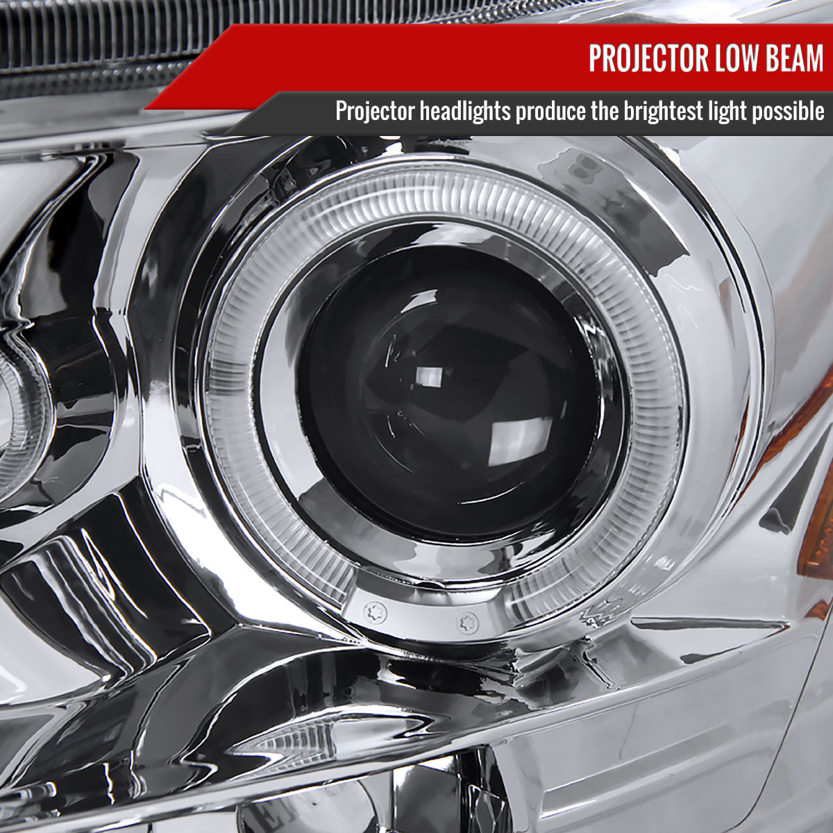 2006-2008 Dodge RAM 1500/ 2006-2009 RAM 2500 3500 Dual Halo Projector Headlights (Chrome Housing/Clear Lens)