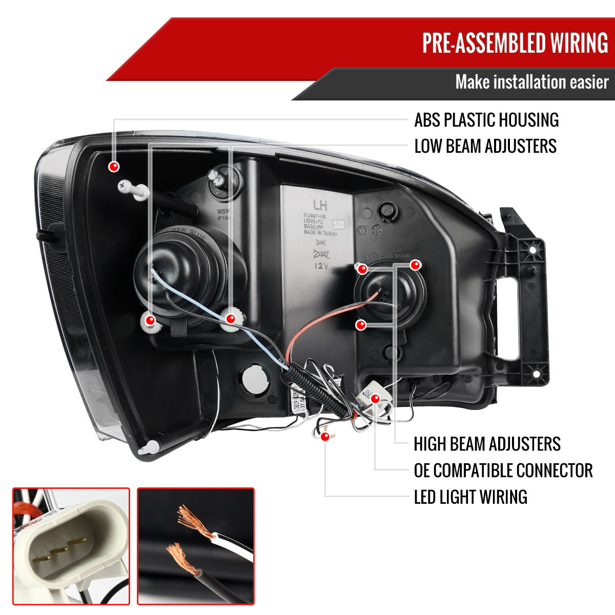 2006-2008 Dodge RAM 1500/ 2006-2009 RAM 2500 3500 Dual Halo Projector Headlights (Chrome Housing/Clear Lens)