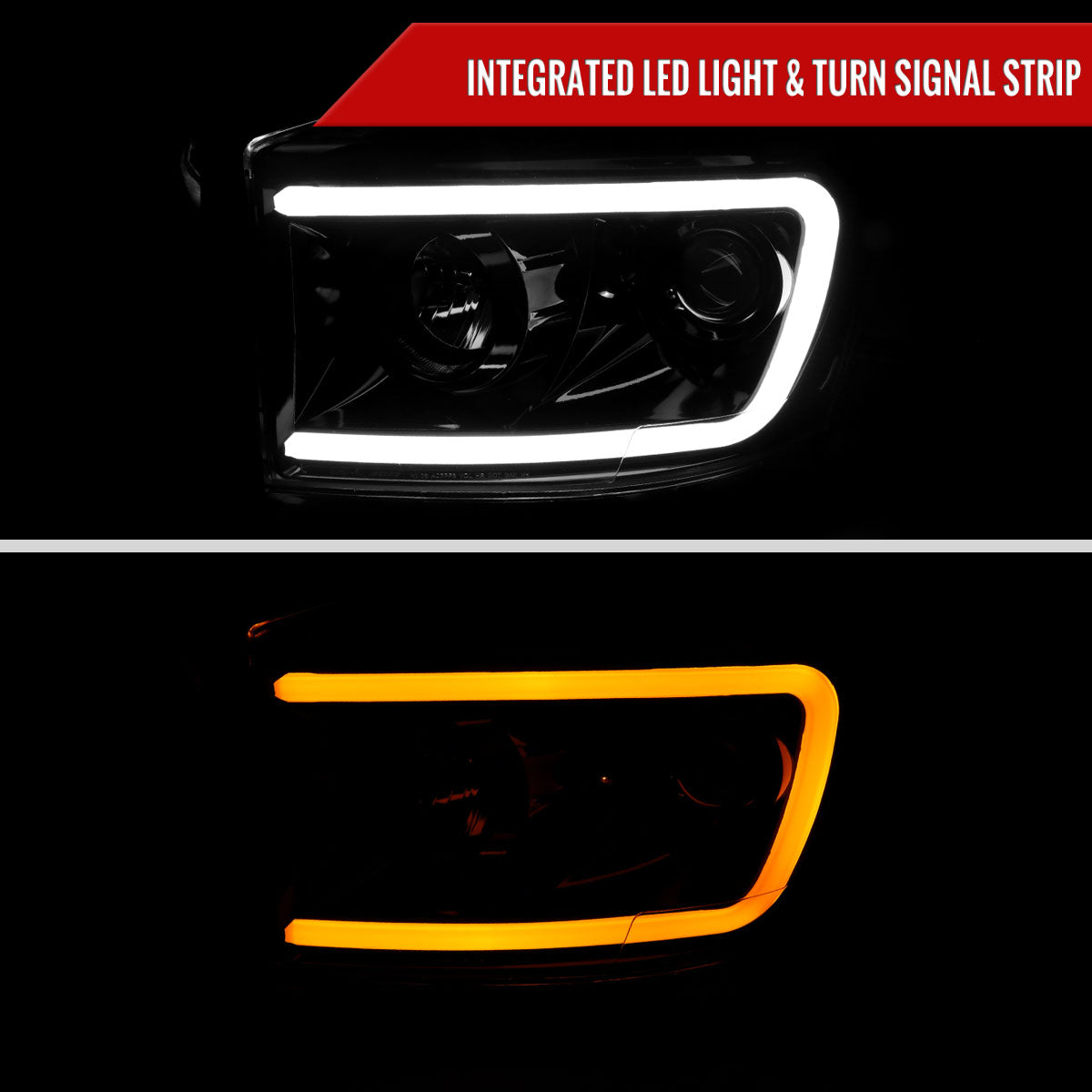 2006-2008 Dodge RAM 1500/ 2006-2009 2500 3500 Switchback LED C-Bar Projector Headlights (Jet Black Housing/Clear Lens)