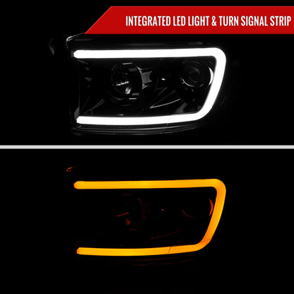 2006-2008 Dodge RAM 1500/ 2006-2009 2500 3500 Switchback LED C-Bar Projector Headlights (Jet Black Housing/Clear Lens)
