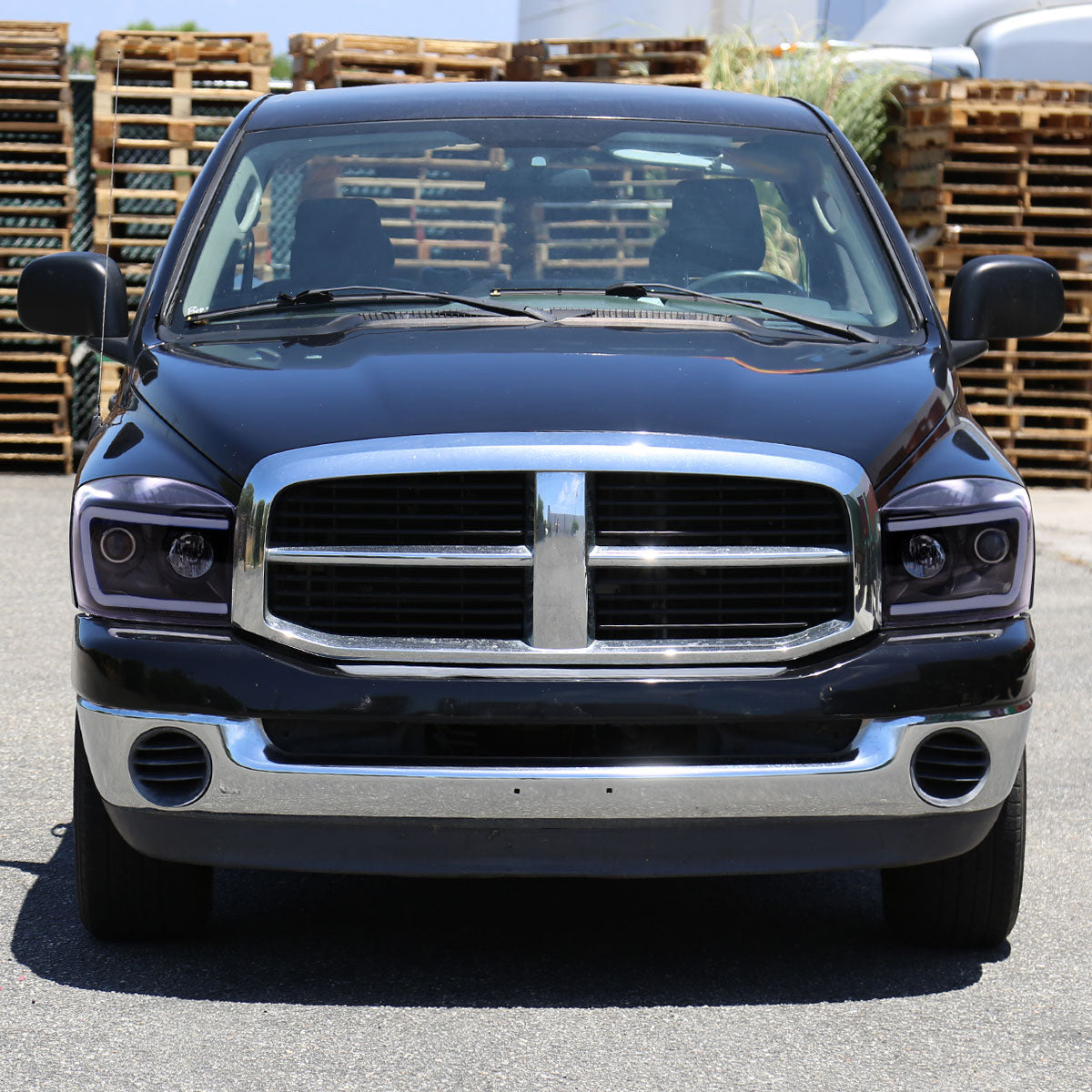 2006-2008 Dodge RAM 1500/ 2006-2009 2500 3500 Switchback LED C-Bar Projector Headlights (Glossy Black Housing/Smoked Lens)