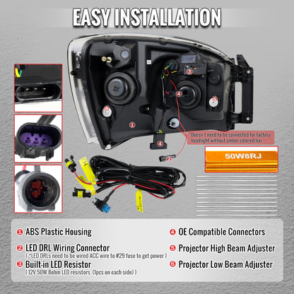 2006â€“2008 Dodge RAM 1500 / 2006â€“2009 RAM 2500 3500 Projector Headlights with Switchback LED Strips, Sequential Turn Signals, DRL & Startup Animation (Black Housing / Clear Lens)