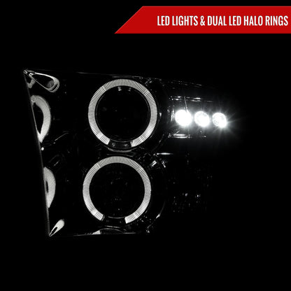 2009-2018 Dodge RAM 1500 / 2019-2021 RAM Classic / 2010-2018 RAM 2500 3500 Dual Halo Projector Headlights (Chrome Housing/Clear Lens)