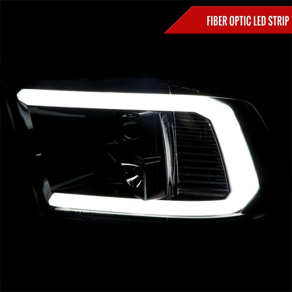 2009-2018 Dodge RAM 1500 / 2019-2021 RAM Classic / 2010-2018 RAM 2500 3500 LED C-Bar Projector Headlights (Jet Black Housing/Clear Lens)