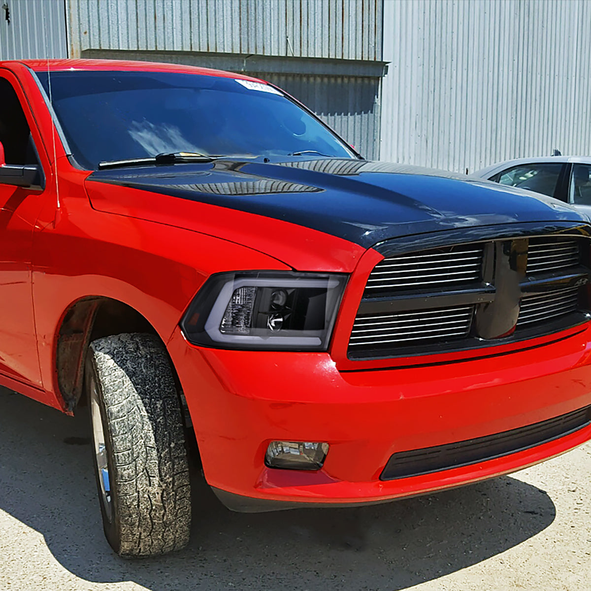 2009-2018 Dodge RAM 1500 / 2019-2021 RAM Classic / 2010-2018 2500 3500 LED C-Bar Projector Headlights (Glossy Black Housing/Smoked Lens)