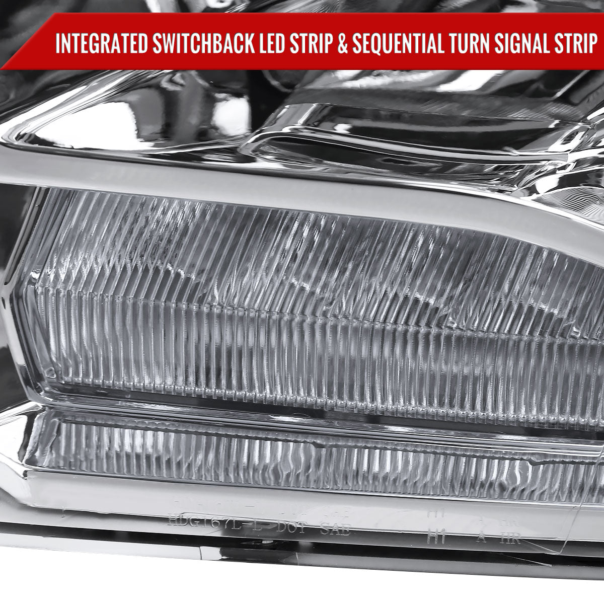 2009-2018 Dodge RAM 1500 / 2019-2021 RAM Classic / 2010-2018 RAM 2500 3500 Switchback Sequential LED Bar Projector Headlights (Chrome Housing/Clear Lens)