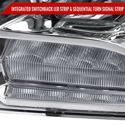 2009-2018 Dodge RAM 1500 / 2019-2021 RAM Classic / 2010-2018 RAM 2500 3500 Switchback Sequential LED Bar Projector Headlights (Chrome Housing/Clear Lens)