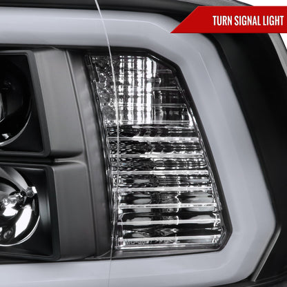 2009-2018 Dodge RAM 1500 / 2019-2021 RAM Classic / 2010-2018 RAM 2500 3500 LED C-Bar Projector Headlights (Matte Black Housing/Clear Lens)