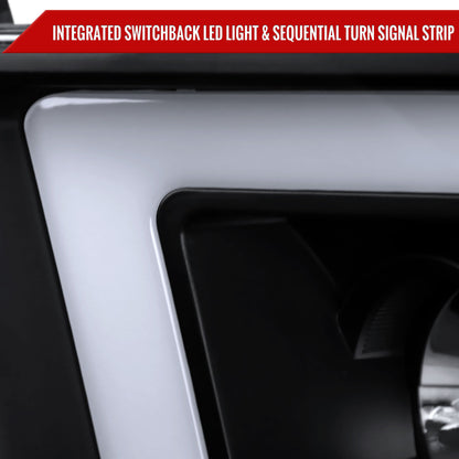2009-2018 Dodge RAM 1500 / 2019-2021 RAM Classic/ 2010-2018 RAM 2500 3500 Switchback Sequential LED C-Bar Projector Headlights (Matte Black Housing/Clear Lens)