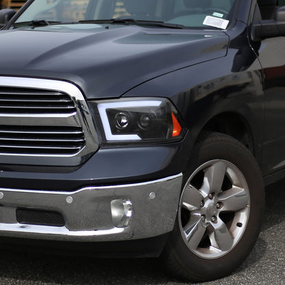 2009-2018 Dodge RAM 1500 / 2019-2021 RAM Classic/ 2010-2018 RAM 2500 3500 Switchback Sequential LED C-Bar Projector Headlights (Matte Black Housing/Clear Lens)