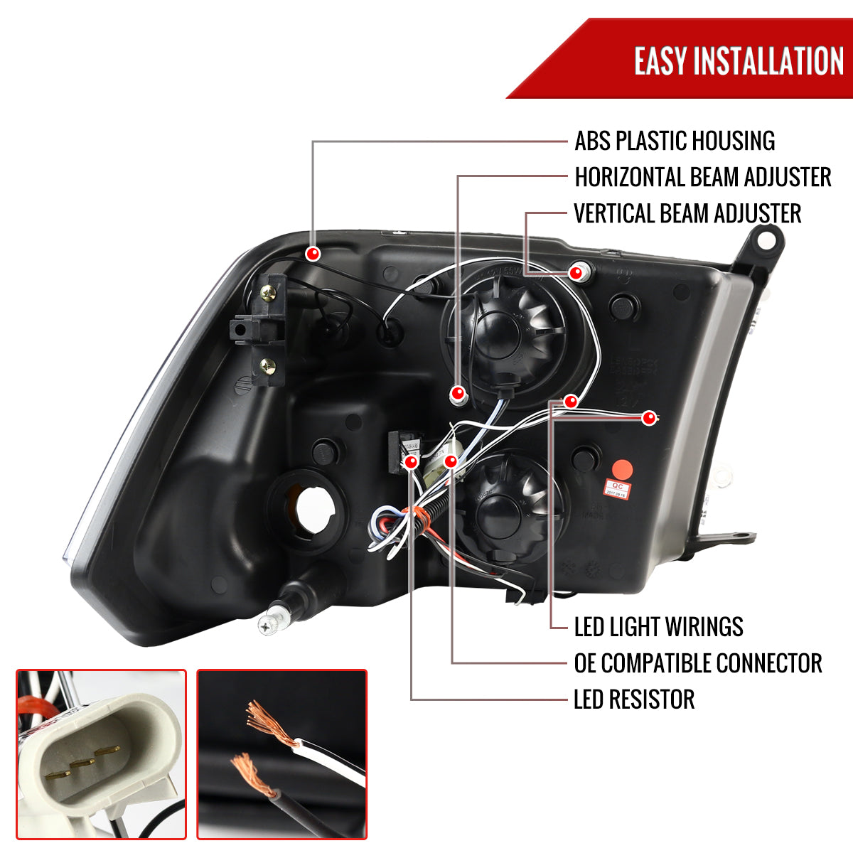 2009-2018 Dodge RAM 1500 / 2019-2021 RAM Classic / 2010-2018 RAM 2500 3500 Dual Halo Projector Headlights (Matte Black Housing/Clear Lens)