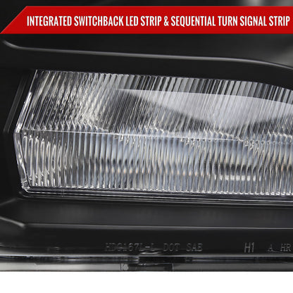 2009-2018 Dodge RAM 1500 / 2019-2021 RAM Classic / 2010-2018 RAM 2500 3500 Switchback Sequential LED Bar Projector Headlights (Matte Black Housing/Clear Lens)