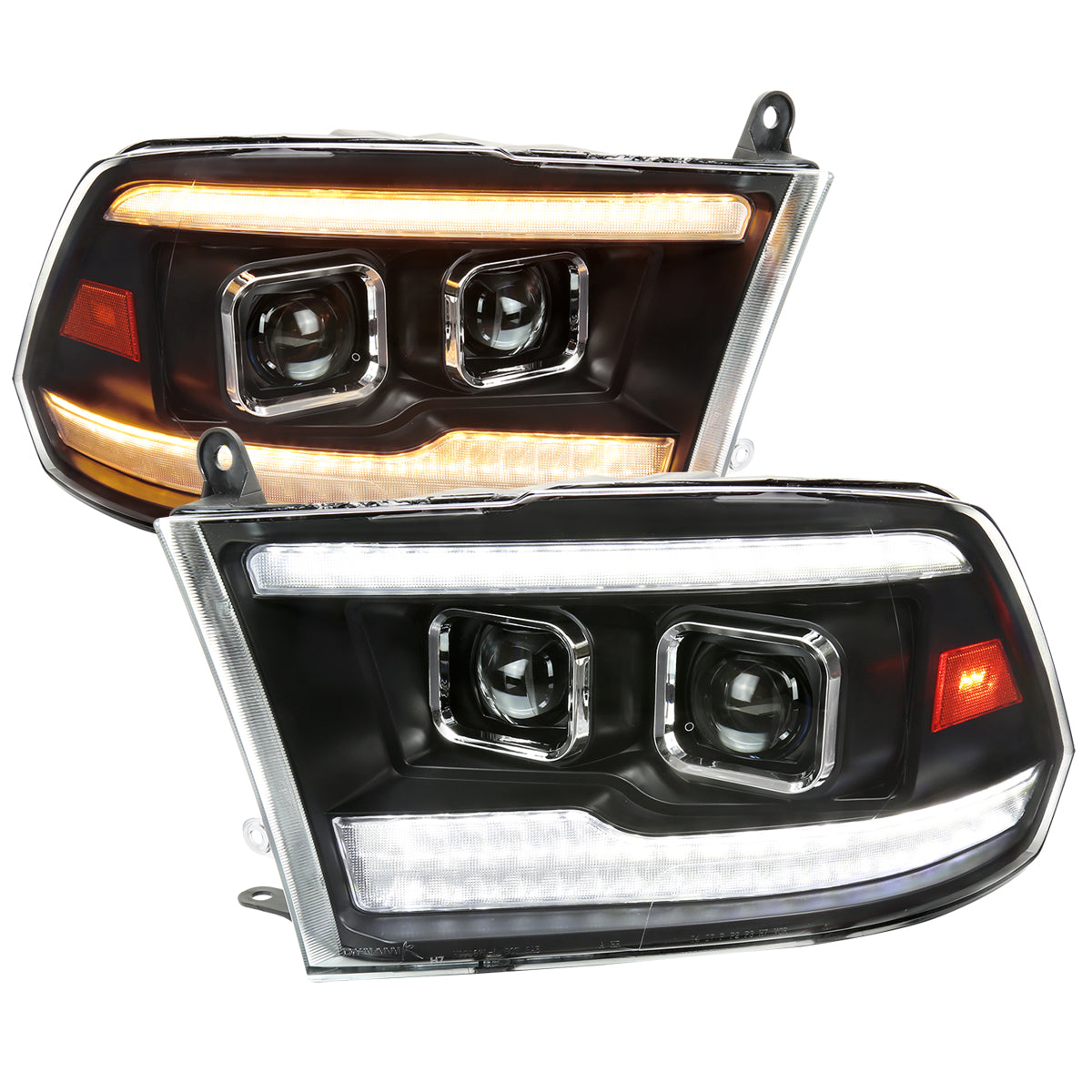 2009-2018 Dodge RAM 1500  / 2019-2021 RAM Classic / 2010-2018 RAM 2500 3500 Switchback Sequential Projector Headlights (Matte Black Housing/Clear Lens)