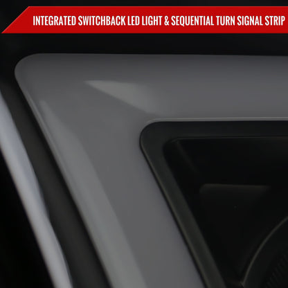 2009-2018 Dodge RAM 1500 / 2019-2021 RAM Classic/ 2010-2018 RAM 2500 3500 Switchback Sequential LED C-Bar Projector Headlights (Black Housing/Smoked Lens)