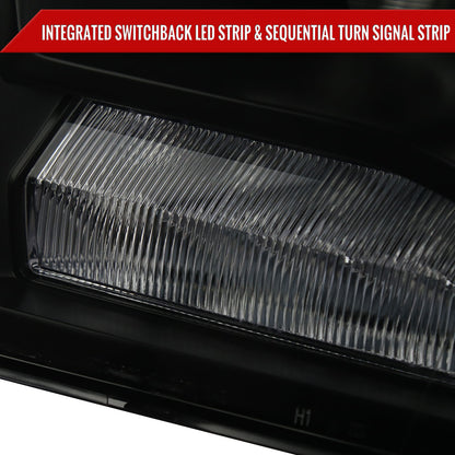 2009-2018 Dodge RAM 1500 / 2019-2021 RAM Classic / 2010-2018 RAM 2500 3500 Switchback Sequential LED Bar Projector Headlights (Jet Black Housing/Smoked Lens)