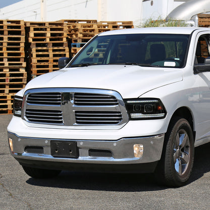 2009-2018 Dodge RAM 1500  / 2019-2021 RAM Classic / 2010-2018 RAM 2500 3500 Switchback Sequential Projector Headlights (Matte Black Housing/Smoked Lens)