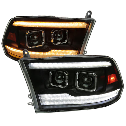2009-2018 Dodge RAM 1500  / 2019-2021 RAM Classic / 2010-2018 RAM 2500 3500 Switchback Sequential Projector Headlights (Matte Black Housing/Smoked Lens)