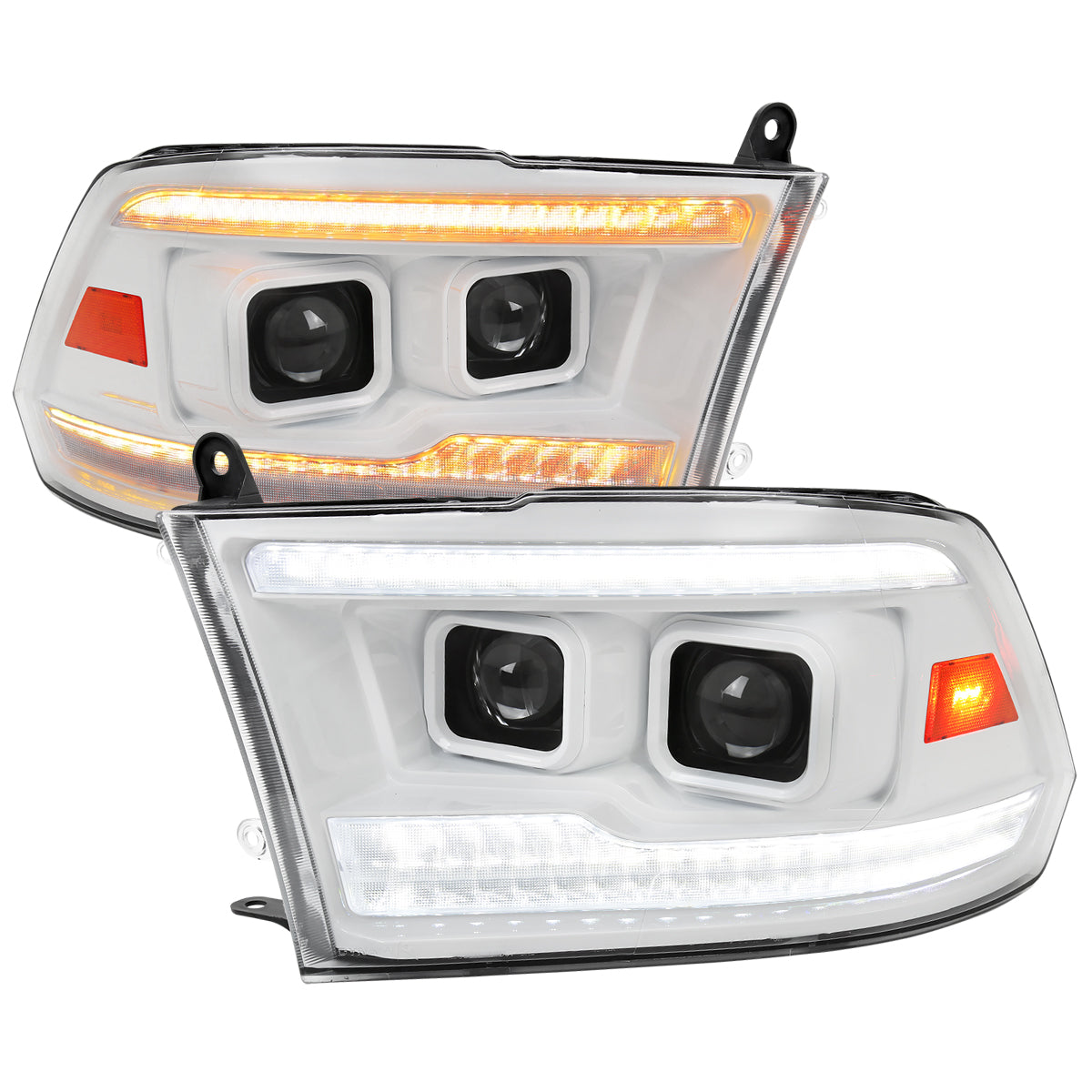 2009-2018 Dodge RAM 1500/2019-2021 RAM Classic/2010-2018 RAM 2500/3500 Switchback Sequential Projector Headlights (White Housing/Clear Lens)