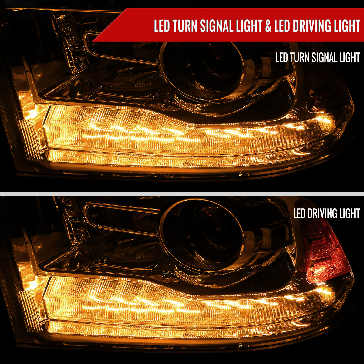 2013-2018 Ram 1500 2500 3500 LED Bar Projector Headlights (Chrome Housing/Clear Lens)