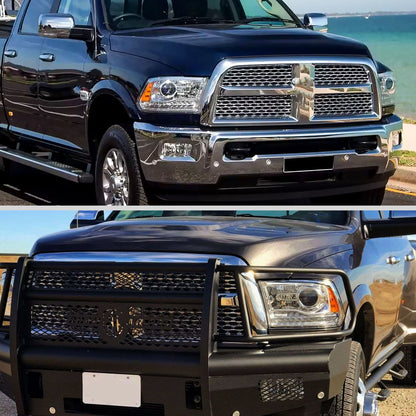 2013-2018 Ram 1500 2500 3500 Sequential LED Bar Signal Projector Headlights (Chrome Housing/Clear Lens)
