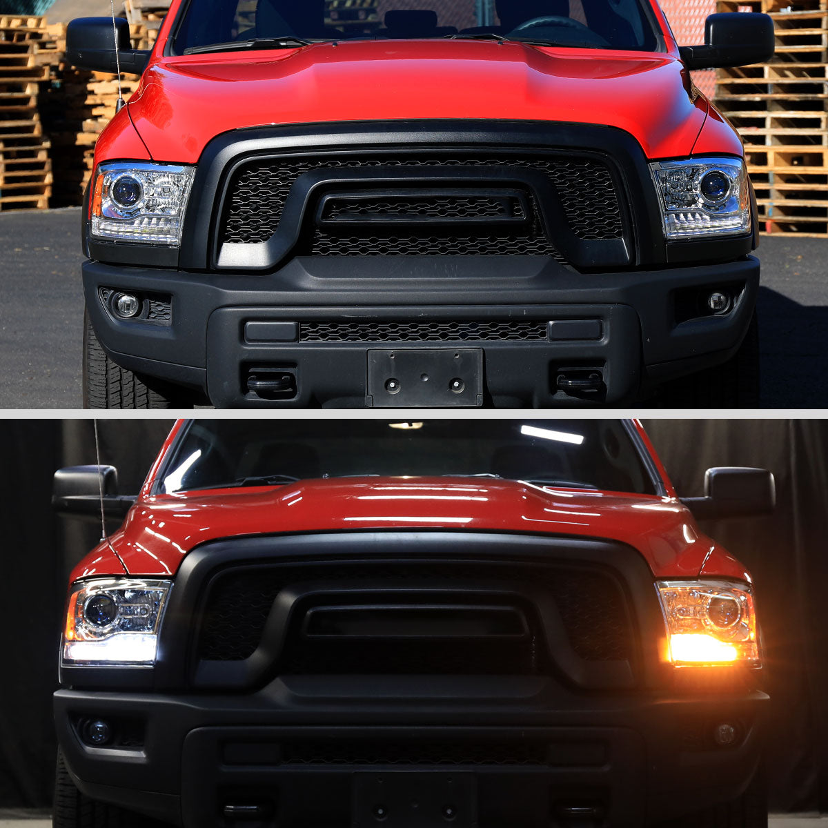 2013-2018 Ram 1500 2500 3500 Sequential LED Bar Signal Projector Headlights (Chrome Housing/Clear Lens)