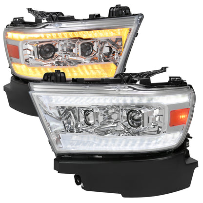 2019-2024 Dodge RAM 1500 Switchback Sequential LED Turn Signal Projector Headlights (Chrome Housing/Clear Lens)