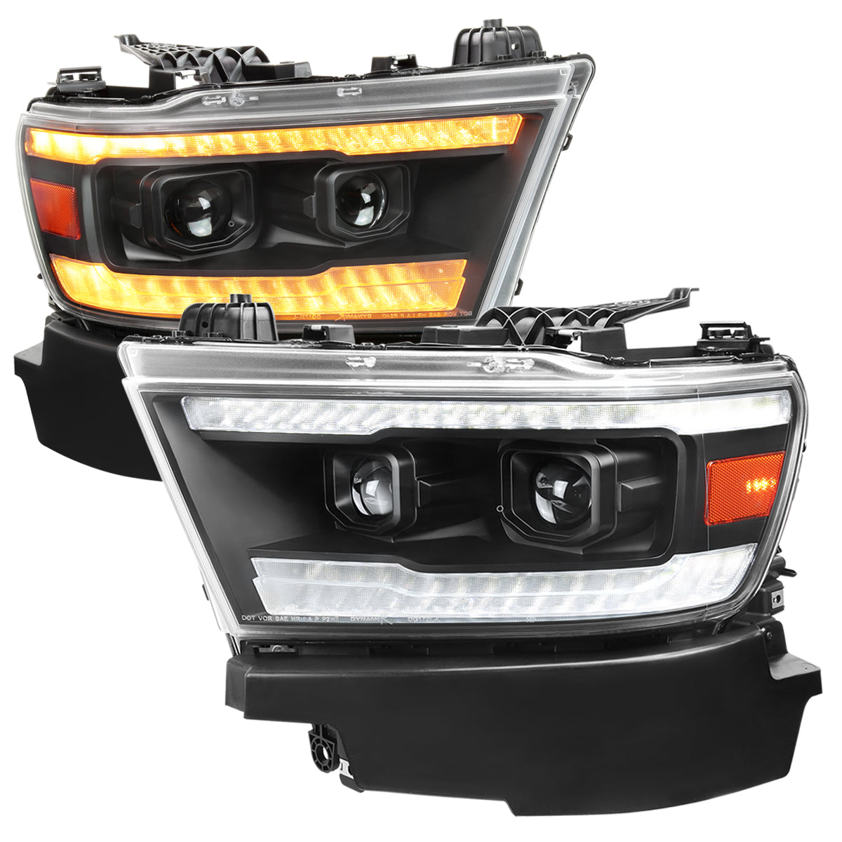 2019-2024 Dodge RAM 1500 Switchback Sequential LED Turn Signal Projector Headlights (Matte Black Housing/Clear Lens)