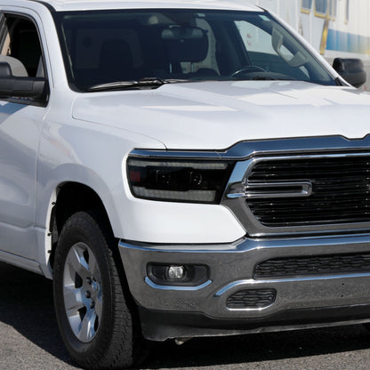 2019-2024 Dodge RAM 1500 Switchback Sequential LED Turn Signal Projector Headlights (Matte Black Housing/Smoked Lens)
